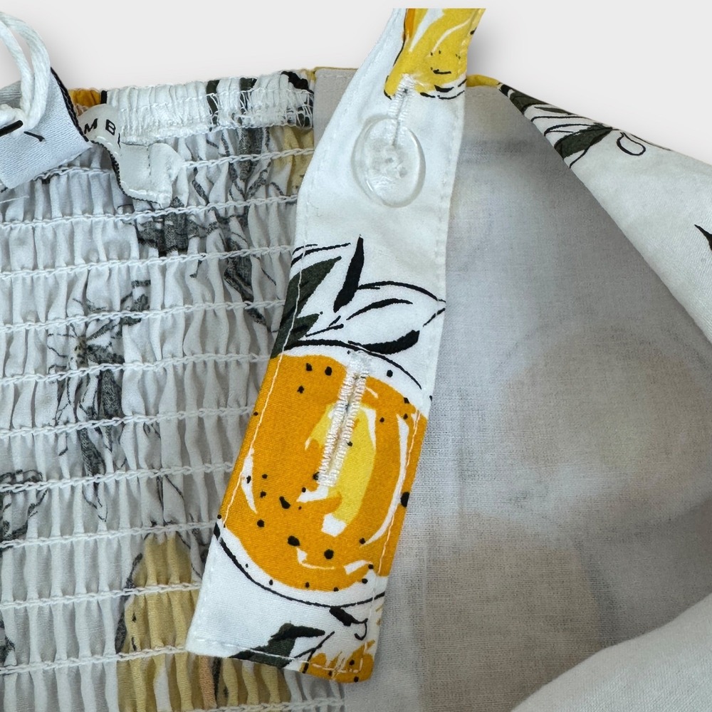 Free Assembly Lemon Print Midi Dress M Sleeveless Peek a Boo Front Smocked Back - Picture 8 of 11